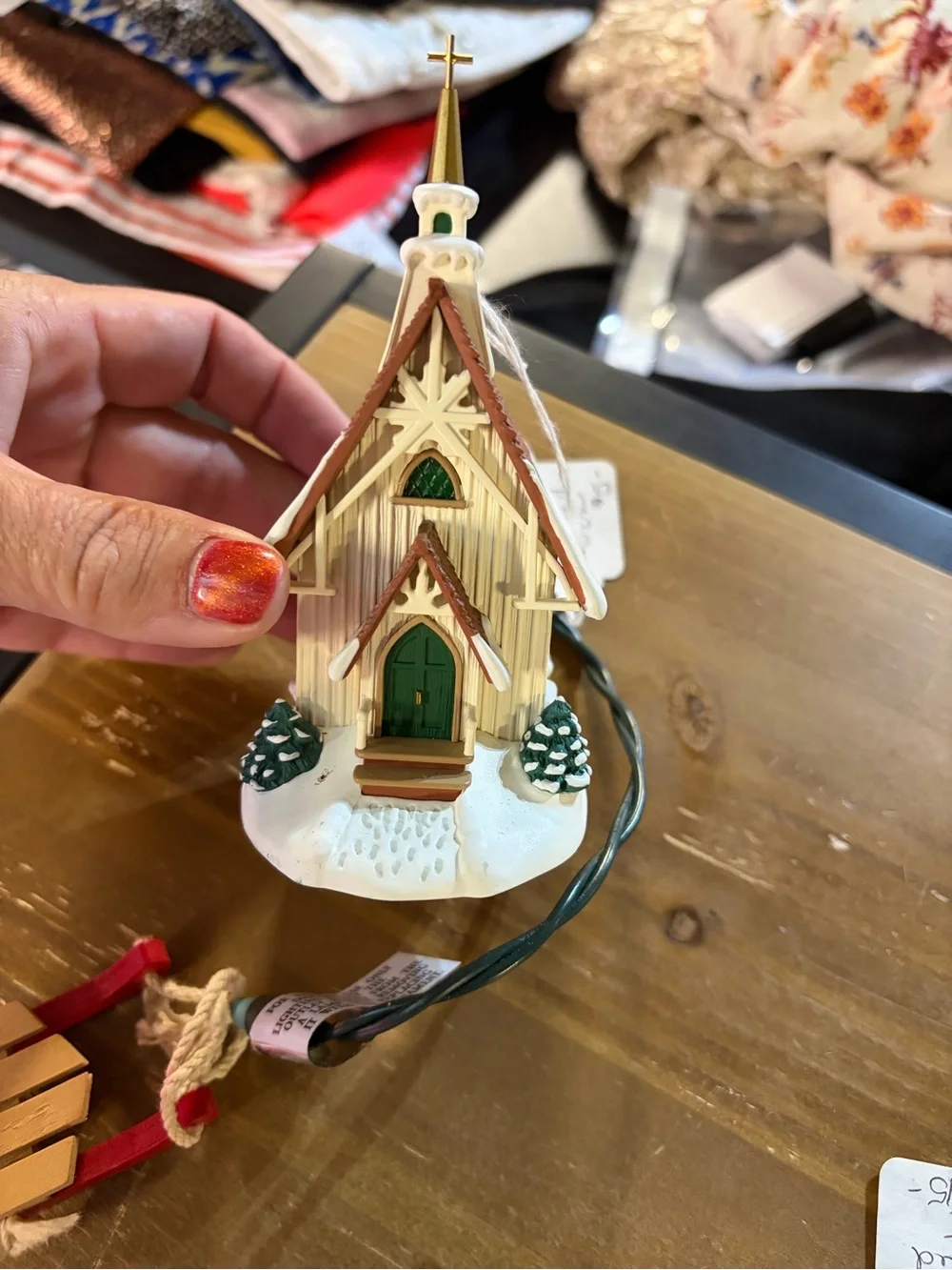 Christmas Village Ornament Lot Snow Globe Gingerbread House Church Cabin